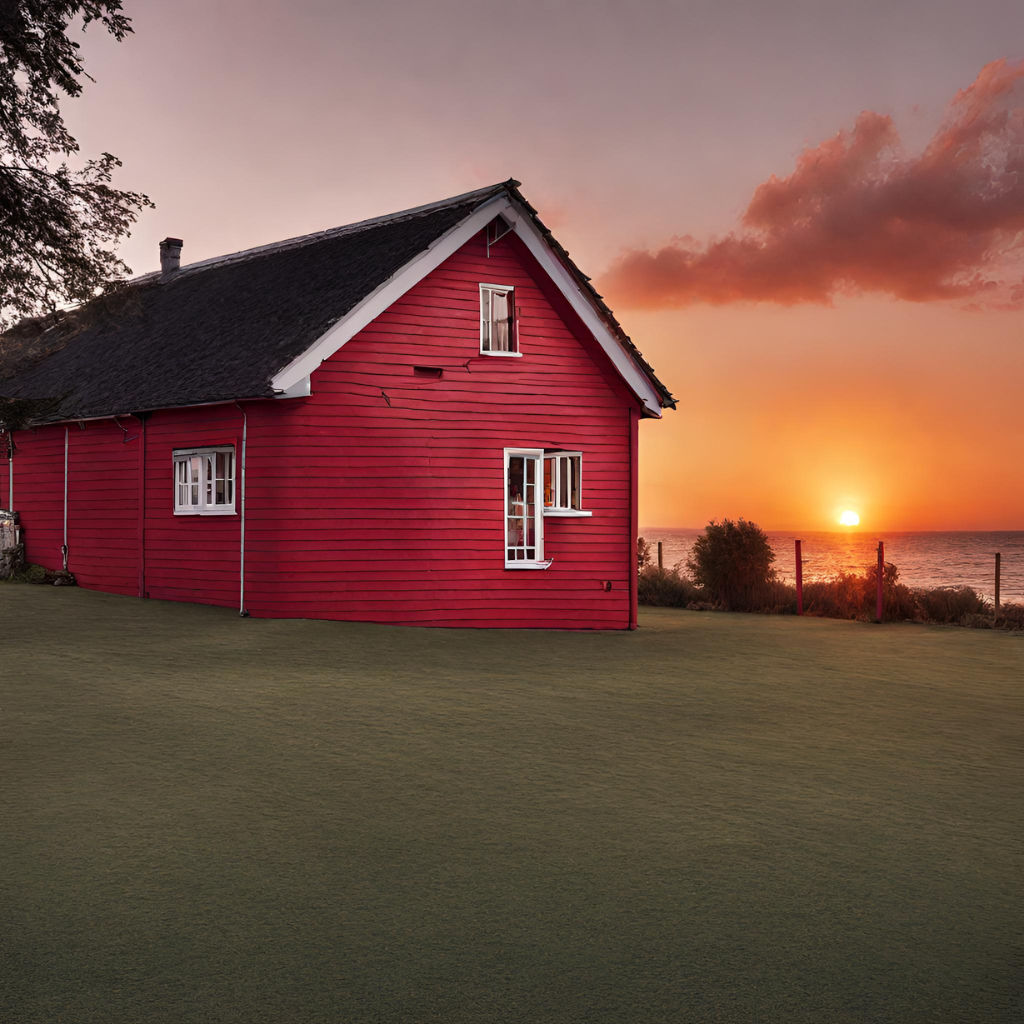 Coucher De Soleil Avec Maison Rouge (Vue Ia)